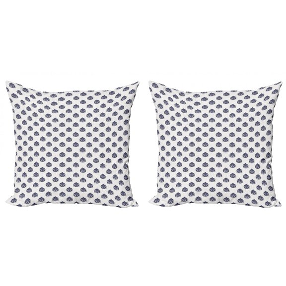 Ambesonne Victorian Throw Pillow Cover 2 Pack, Monochrome Vintage, 18", Dark Indigo White