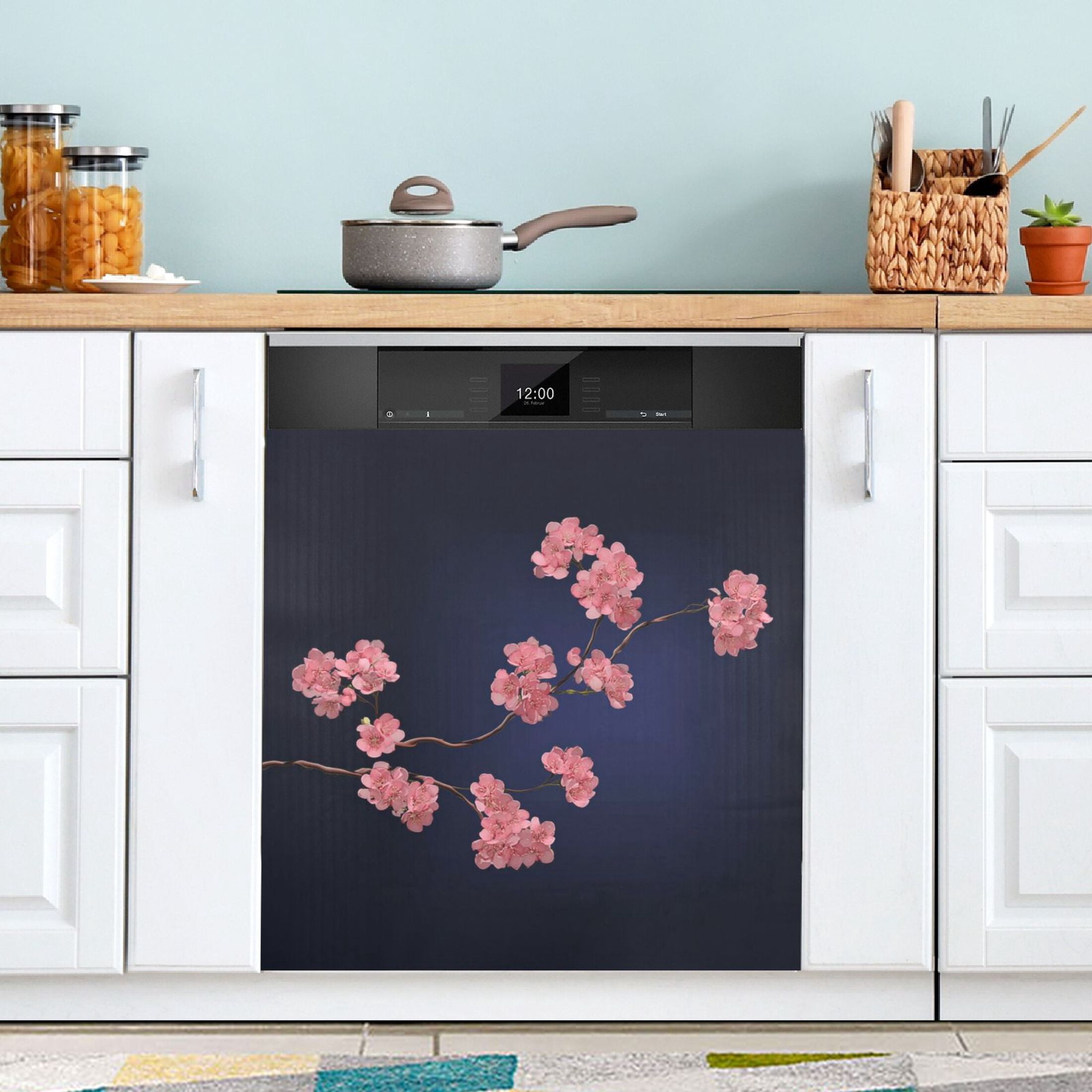 IAUYY Magnetic decorative sticker - 23x26 Inch PVC Refrigerator Decorative Cover, Removable DIY Art for Kitchen Appliances Cherry Blossom Branches