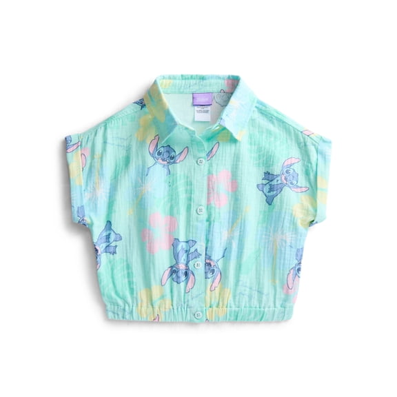 Disney Lilo and Stitch Girls Printed Button Up Shirt, Sizes 4-16