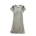 thumbnail image 2 of Sakmal Cotton Moomoo Womens Gray Lightweight Long Sleepwear Short Sleeve Striped Nightgowns for Women, 2 of 9