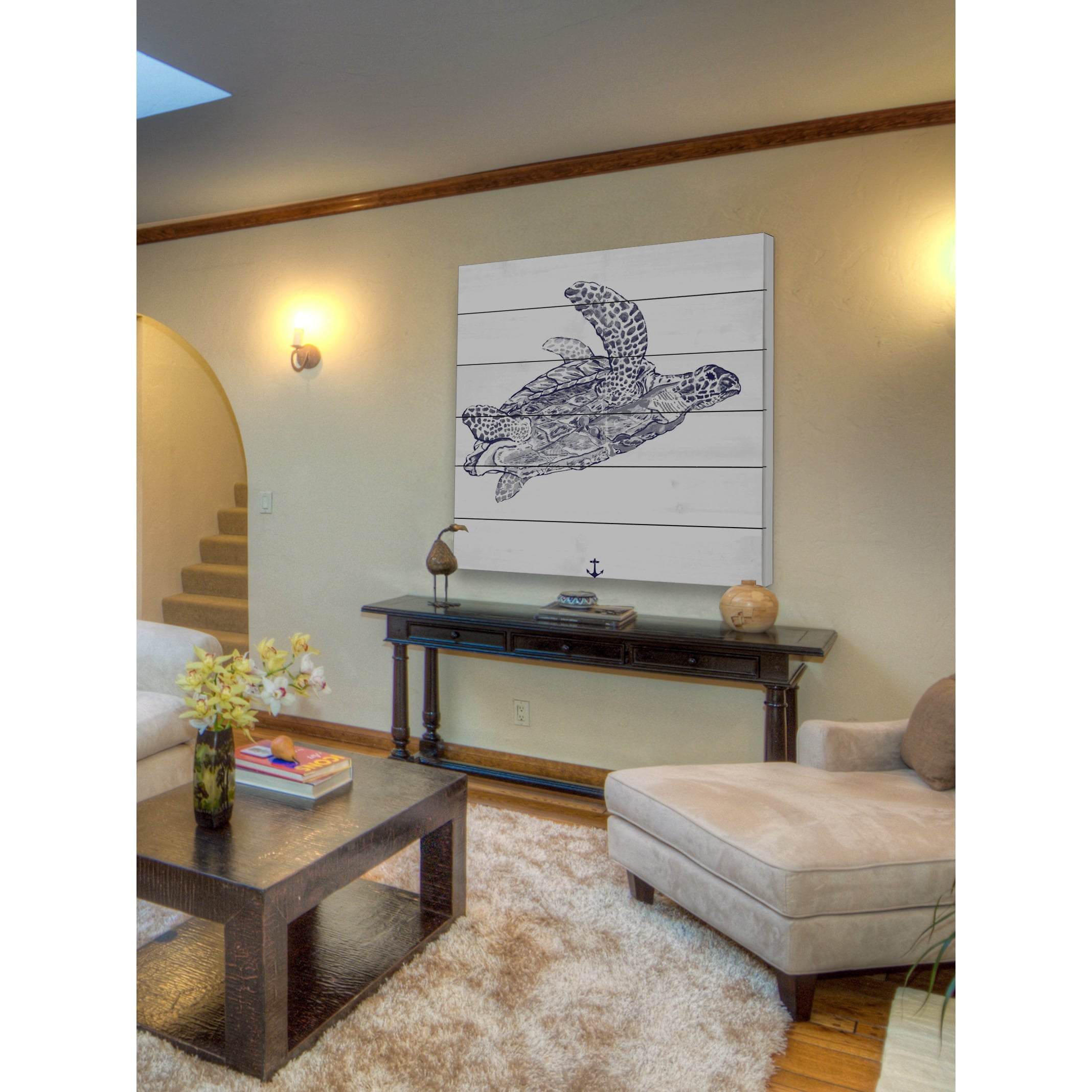 Marmont Hill "Blue Turtle" Painting Print on White Wood