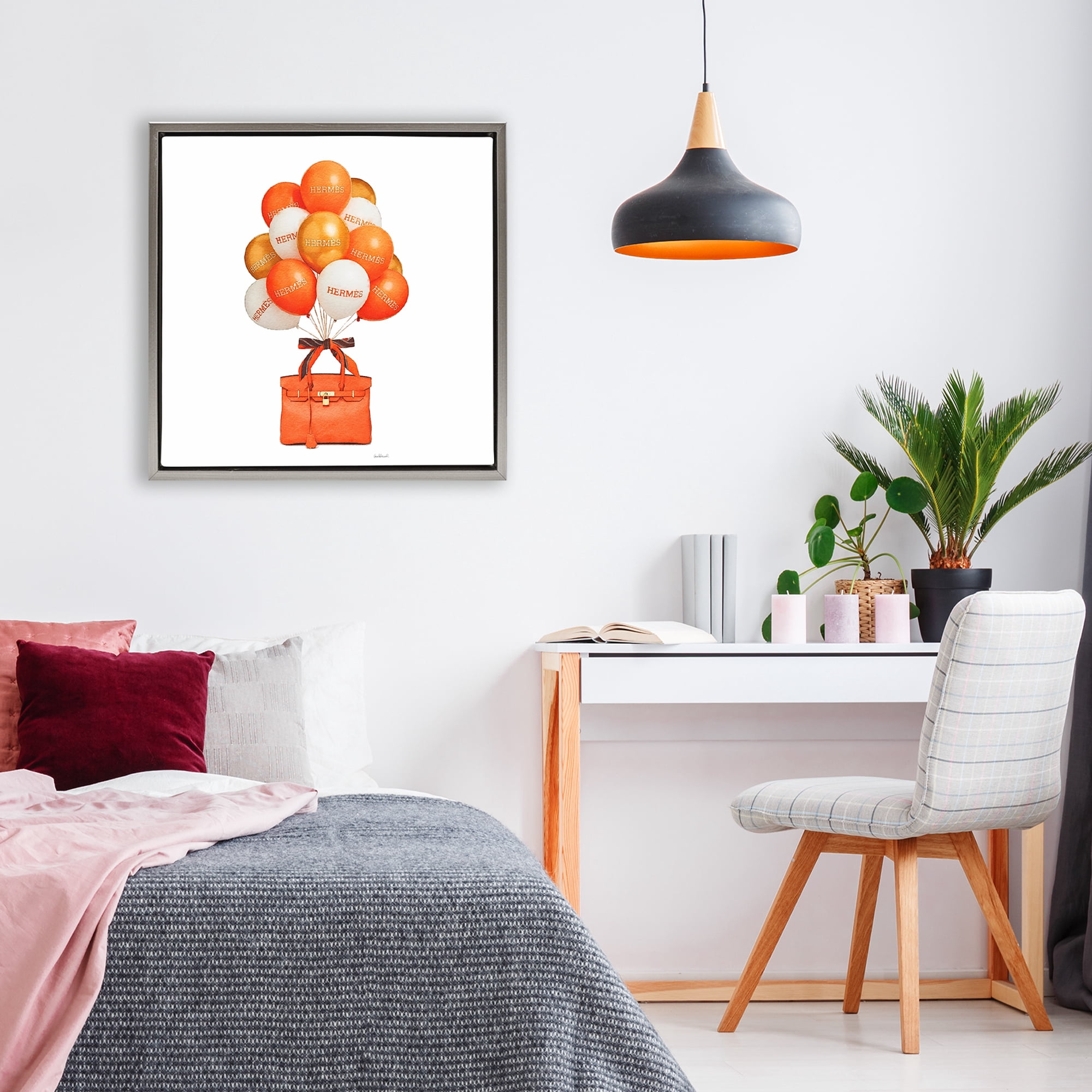 Stupell Industries Orange Handbag & Balloons Gray Framed Floater Canvas Wall Art, design by Amanda Greenwood