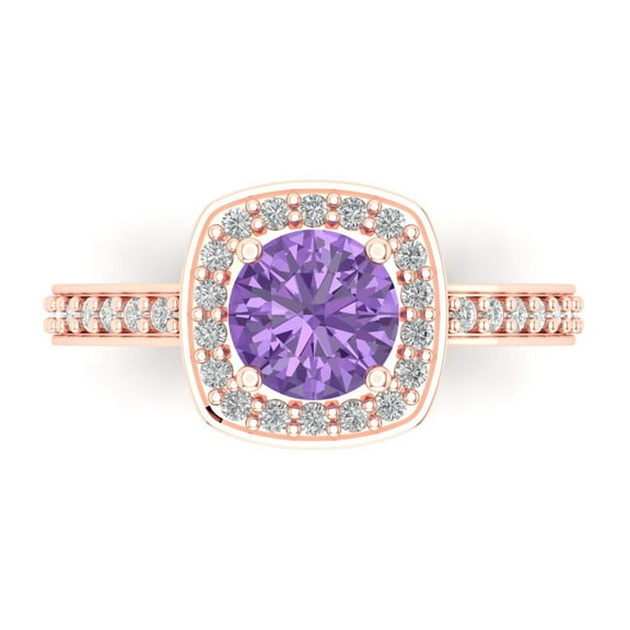 Solitaire with Accents Engagement Ring for Women - 1.335ct Simulated Alexandrite in 18K Rose Gold Promise Ring