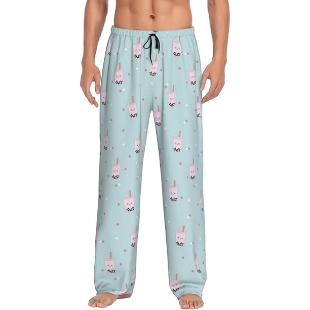 Fotbe Milk Tea Pantalones de Pijama para Hombre, Pantalones de Dormir, Pantalones de Casa con Cintura Ajustable y Bolsillos-Large