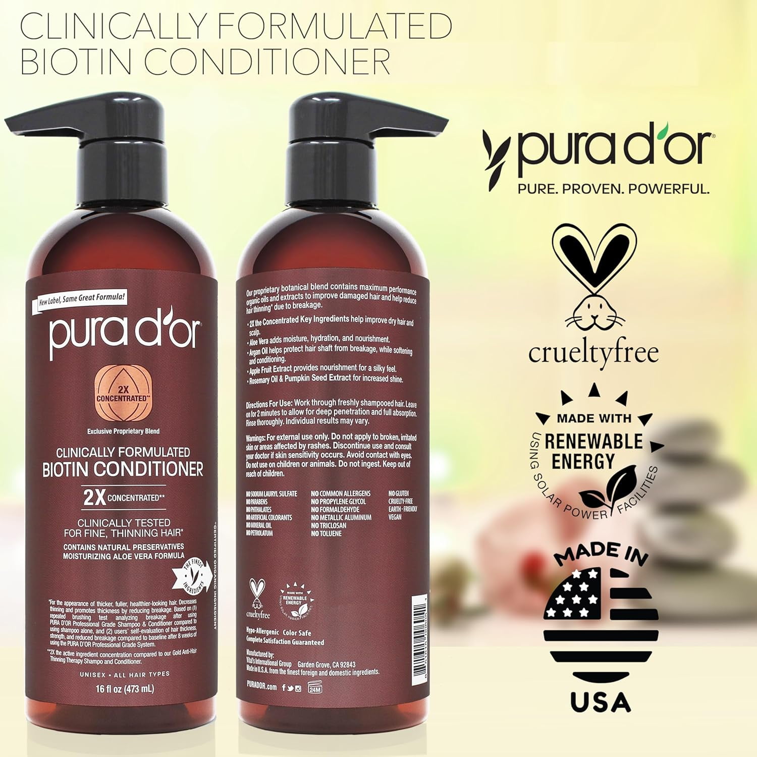 PURA D'OR Clinically Formulated Professional Grade Biotin Conditioner 16 Fl Oz