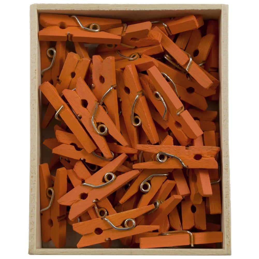 JAM Paper Wood Clothespins, Orange, Small 7/8 inch Clips, 50/Pack