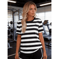 thumbnail image 4 of Busydd T Shirts for Women 2026 Striped Crew Neck Short Sleeve Summer Tops Slim Fit Casual Basic Tee Fashion Breathable Soft Stretchy Top for Daily #01Black S, 4 of 10