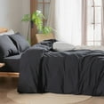 thumbnail image 5 of BESTOUCH Duvet Cover Set Oversized King 100% Washed Cotton Linen Feel Soft Chic Lightweight 3Pcs (Deep Black, 120"x98"), 5 of 7