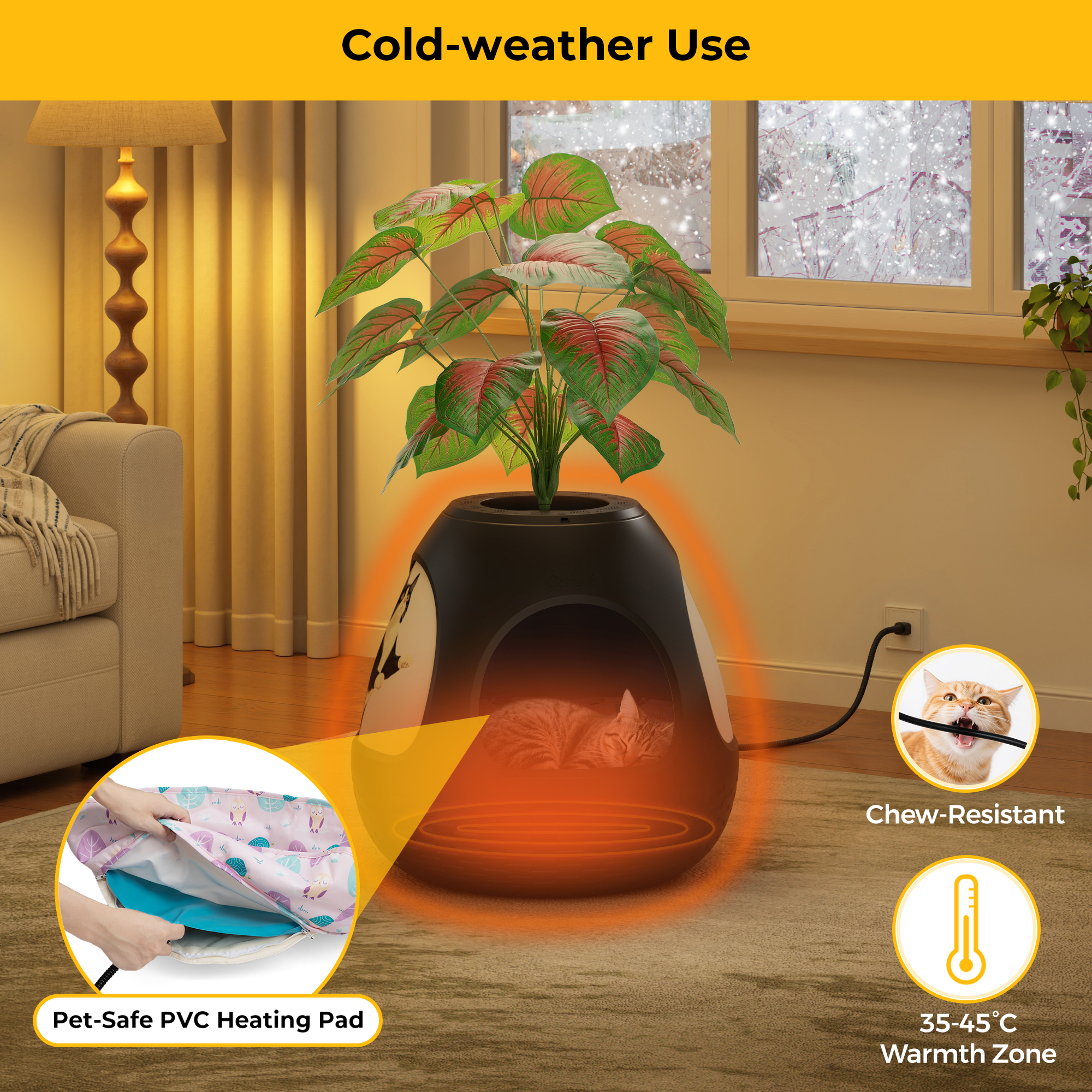 Jaxpety 4-in-1 Cat Bed for Indoor Cats, Large Cat House with Cat Scratcher, Odor Control & Plant Pot Design, Enclosed Cat Cave for Kitten & Adult Cats,Black