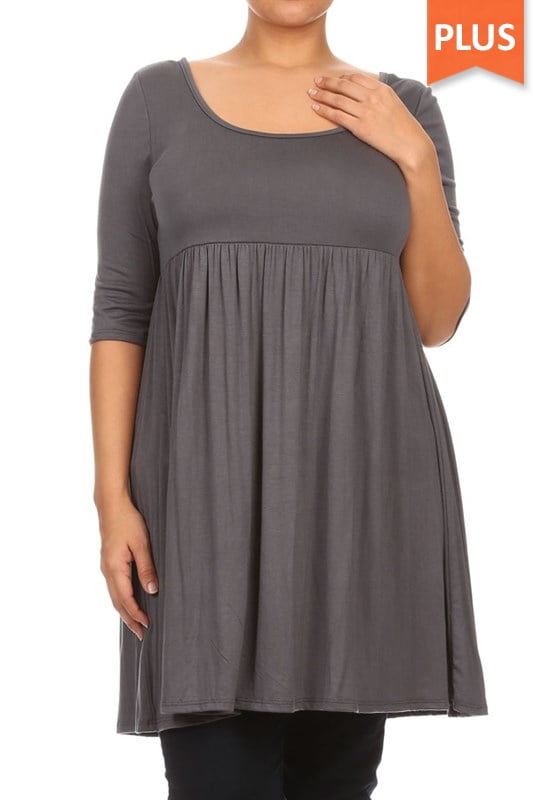 Moa Collection Women's Plus Size Trendy Style Baby Doll Solid Dress