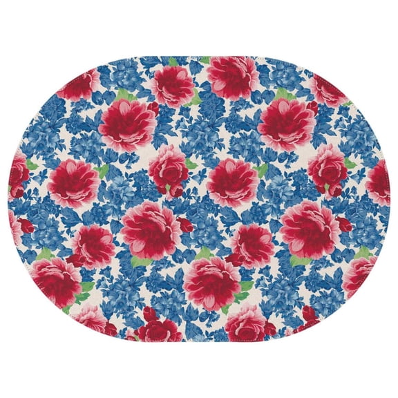 Oval Waterproof Tablecloth Pioneer Pink Blue Rose Reusable Indoor/Outdoor Durable Table Cover 54 Inch X 72 Inch