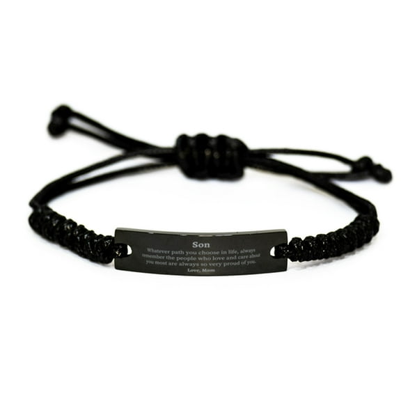 Son Black Rope Bracelet, Always so very proud of you, Inspirational Son Birthday Supporting Gifts From Mom