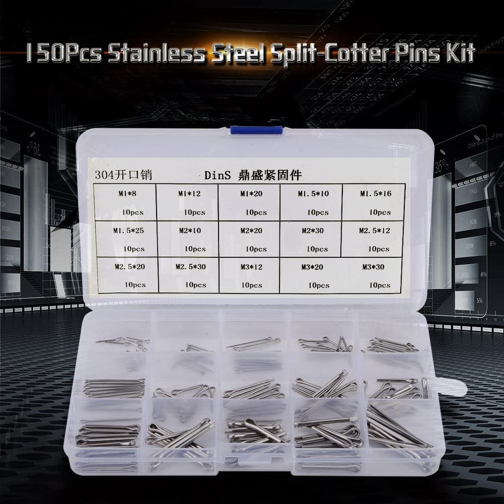 150Pcs/Set 15 Kinds 304 Stainless Steel Split-Cotter Pins Kit M1-M3 Durable Kit 