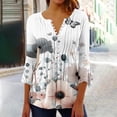 thumbnail image 2 of CYMMPU Spring Tunic Tops Boho Blouses for Women Dressy Casual Loose Fit Flower Pattern 3/4 Sleeve Button V Neck Flare Sleeve Fall Trendy Shirts Pleated Dressy T-Shirts Gray L, 2 of 5