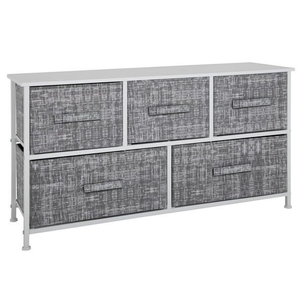 Cómoda Cajonera con 5 Cajones de Tela Estructura de Acero y Tablero de Madera 100x30x54 cm gris