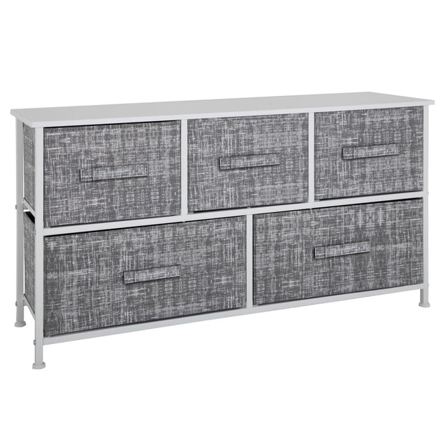 Cómoda Cajonera con 5 Cajones de Tela Estructura de Acero y Tablero de Madera 100x30x54 cm gris