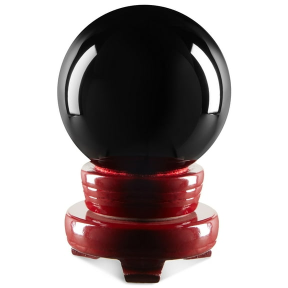 Juvale Obsidian Crystal Ball - 3.1-Inch Black Crystal Sphere with Wooden Stand - Polished Obsidian Stone Ball Decor & Scrying Orb for Meditation & Feng Shui Home Decor