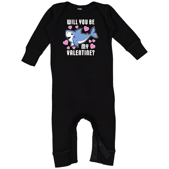 Inktastic Will You Be My Valentine with Cute Shark and Hearts Baby Romper Coveralls