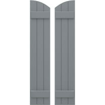 Ekena Millwork 10 1/2"W x 78"H Americraft Three Board (2 Batten) Exterior Real Wood Joined Board-n-Batten Shutters w/ Elliptical Top (Per Pair), Ocean Swell