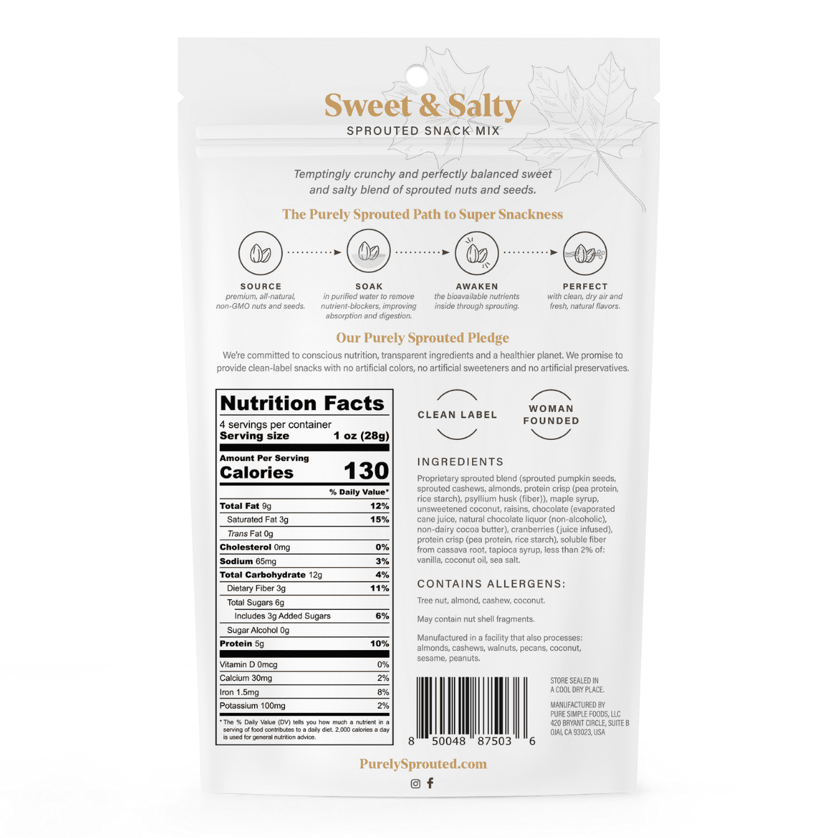 Purely Sprouted Sweet & Salty Sprouted Nut & Seed Clusters, Non-GMO, 2 Pack, 4 oz