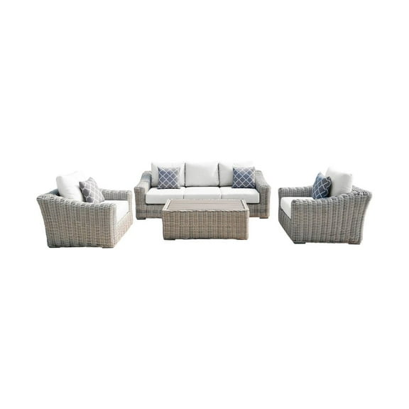 Hawaii Three-Tone Wicker Gray/Off White/Beige Sofa Set in White Cushion
