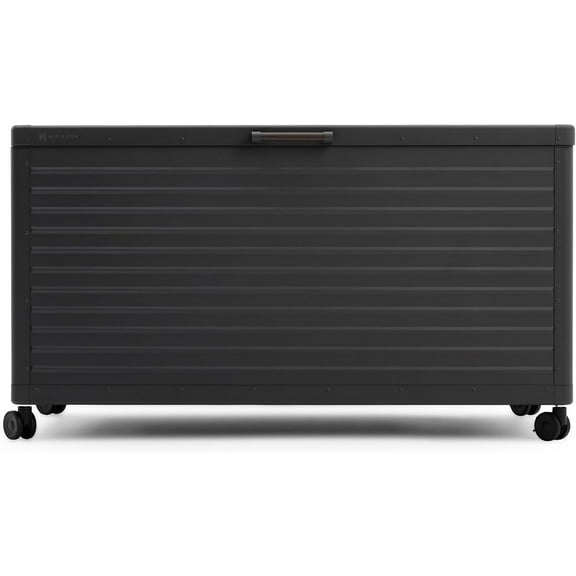 Mirador Outdoor Deck Boxes 134 Gallon,Aluminum Steel Outdoor Storage Container w/ Wheels & Lid ,Charcoal Grey