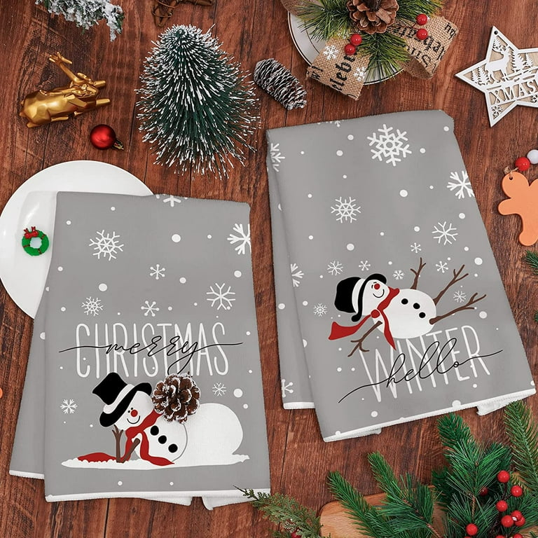 Decorative Towel Santa Kitchen Towels Set/2 Cotton Snowy Print