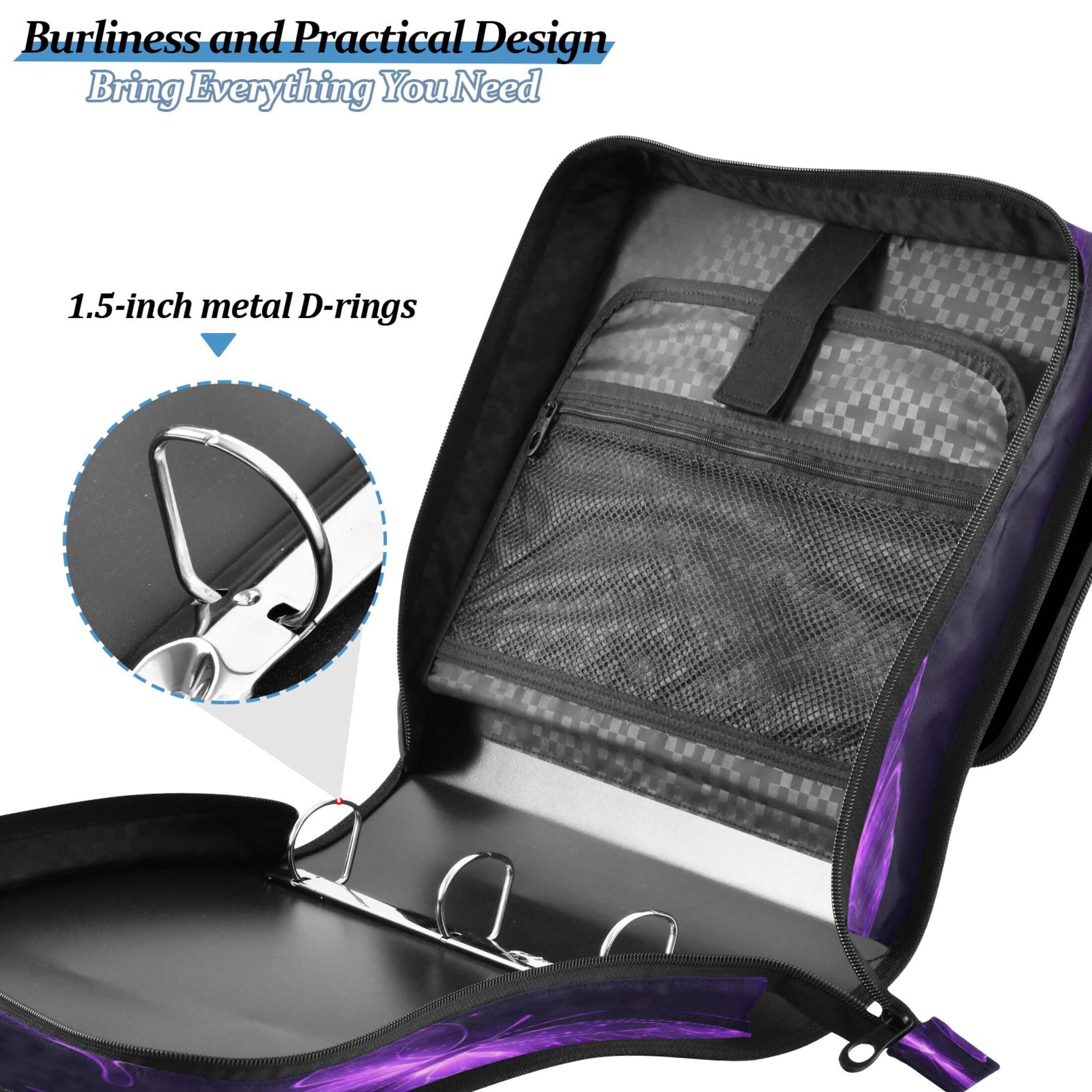 Water-Resistant 3-Ring Binder Organizer with Multiple Pockets Zipper Binder Bag for Office Glowing Butterflies Pattern
