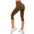 thumbnail image 3 of EchfiProm Capri Soft Leggings for Women Brown Gym Athletic Elastic Waist High Waisted Pants L, 3 of 7