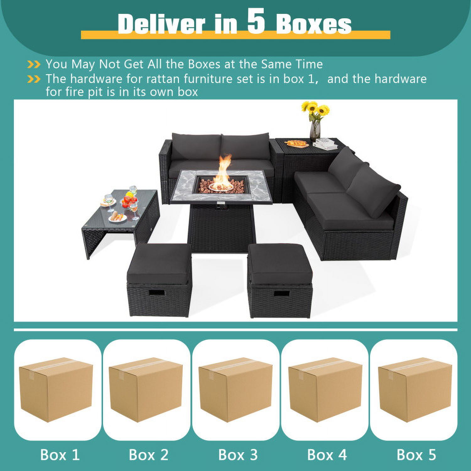 Aimee Lii 9 Pieces Outdoor Wicker Sectional with 35 Inch Gas Fire Pit Table, Outdoor Patio Set, Gray Aimee Lii 9 Pieces Outdoor Wicker Sectional with 35 Inch Gas Fire Pit Table, Outdoor Patio Set, Gray