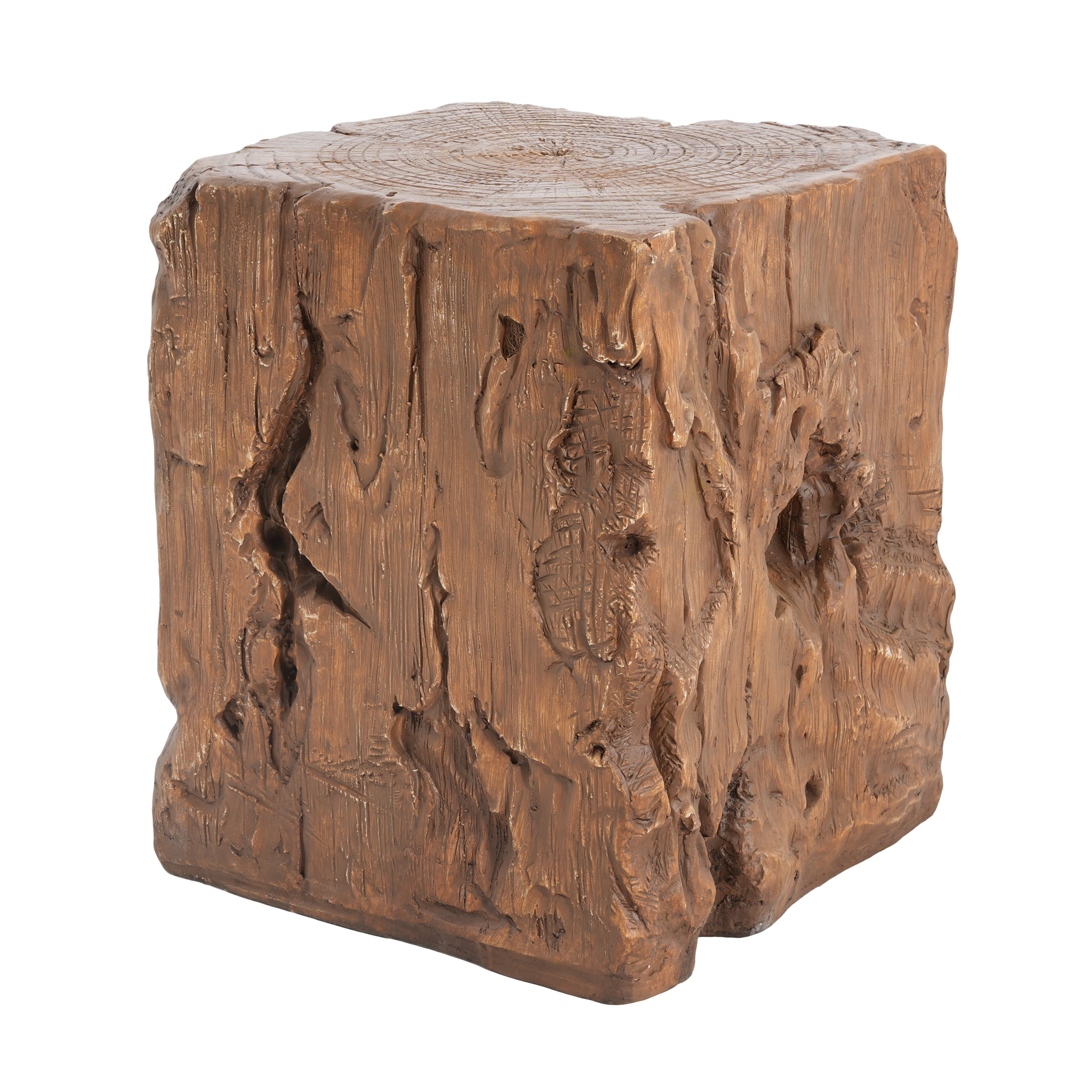 Stump Shape Indoor Outdoor Side Table for Garden Patio Deck, Brown