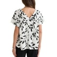 thumbnail image 3 of INSPIRE CHIC Women's Summer V Neck Ruffle Short Sleeve Floral Blouse XS White, 3 of 6