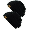 C.C Trendy Warm Chunky Soft Stretch Cable Knit Beanie Skully, 2 Pack Black/Black