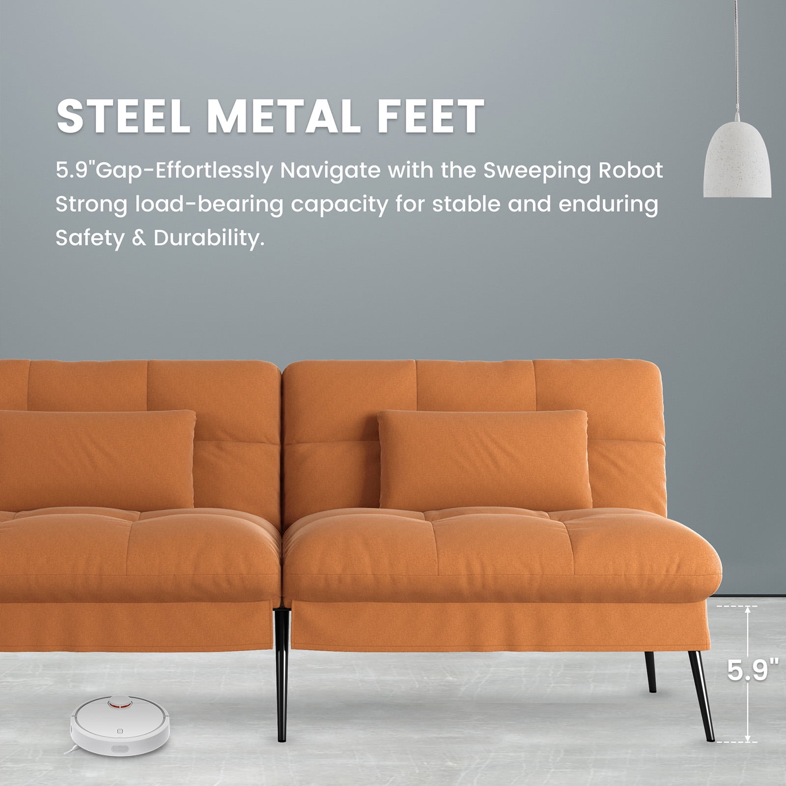COMHOMA Convertible Futon Sofa Bed Upholstered Futon Couch Fabric Sleeper Sofa, Cinnamon Brown