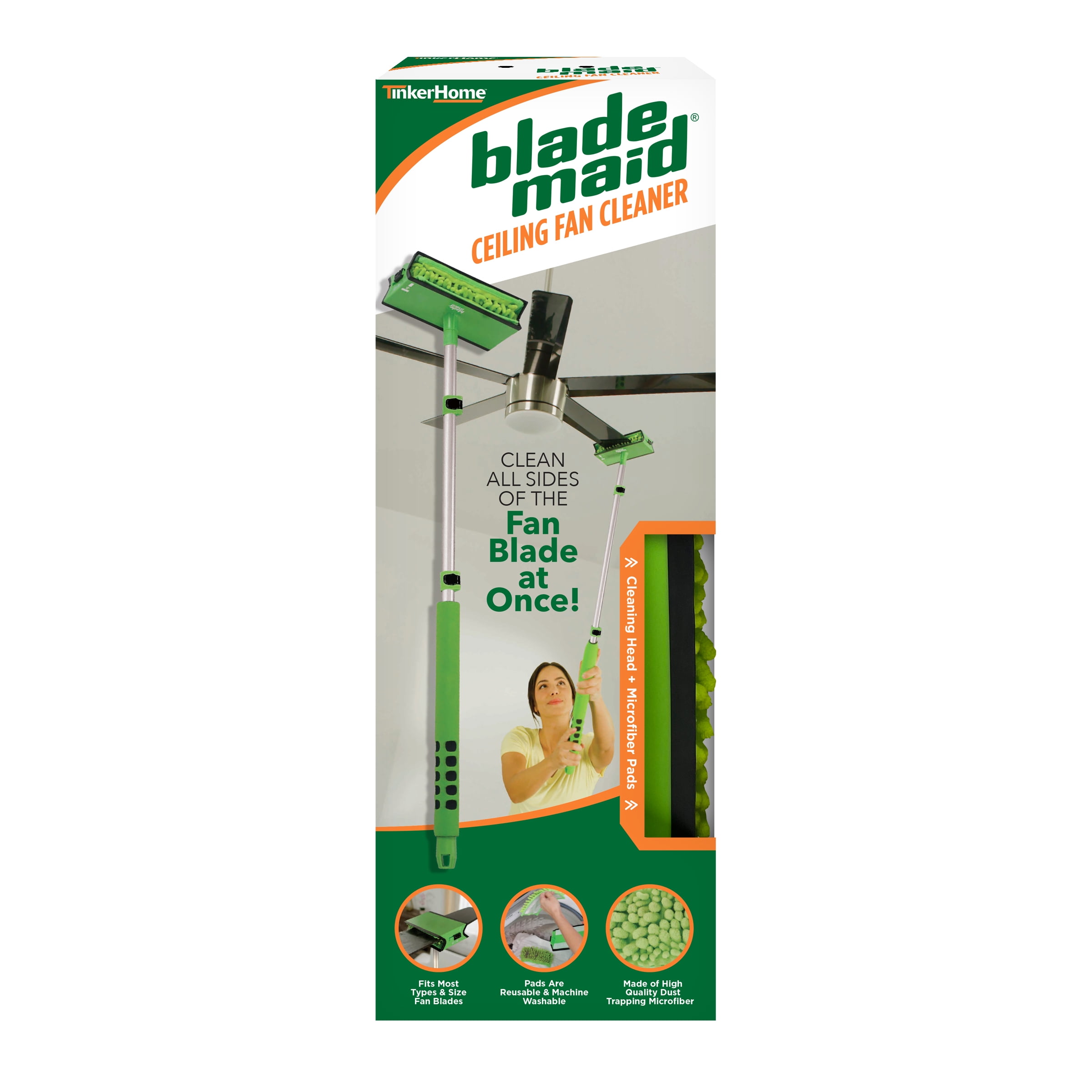Blade Maid Ceiling Fan Cleaner and Duster with Microfiber Pads, Extends up to 36", Green