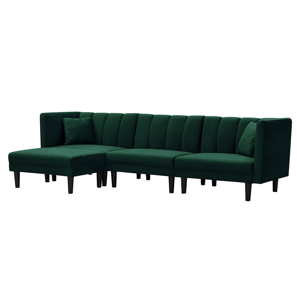 Lowestbest Mid Century Modern Reversible Sectional Sofa Sleeper Bed with 2 Pillows, Dark Green Lowestbest Mid Century Modern Reversible Sectional Sofa Sleeper Bed with 2 Pillows, Dark Green