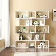 HOMEFORT Wood Geometric Bookshelf,5-Tier Modern Bookcase, Open Shelf and Room Divider, Freestanding Display Storage Organizer, Decorative Shelving Unit for Home Office and Living Room (White)