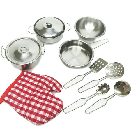 pans pots pretend kitchen play metal cookware chef cooking utensils pcs