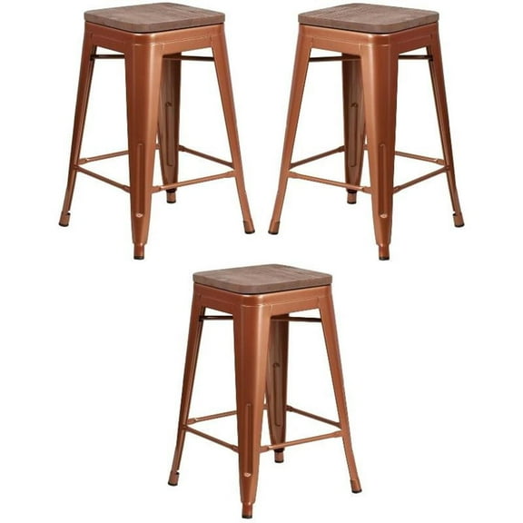 Home Square 24" Backless Metal Counter Stool in Copper - Set of 3