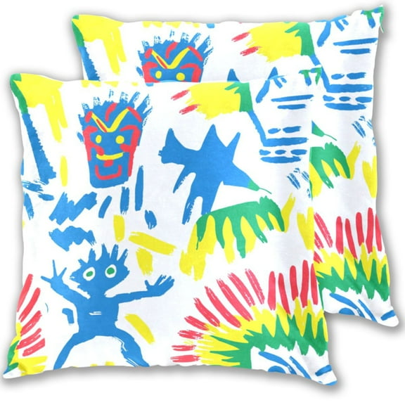 Colorful Minions 16x16in 2-Piece Cotton Fleece Throw Pillow Covers, Shrink Resistant, Hidden Zip