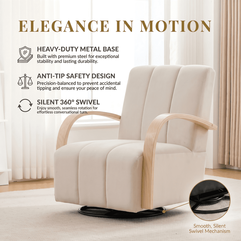 Gewnee Accent Chair, 360°Swivel Upholstered Reading Chair,Modern Armchair for Living Room, Bedroom & Home Office, Beige(Velvet)