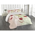 thumbnail image 2 of Ambesonne Flower Quilted Coverlet 3 Pcs, Watercolor Poppy, Queen Size, Green Red, 2 of 4