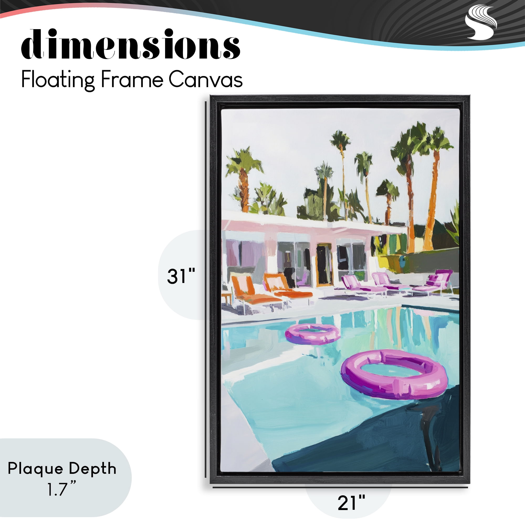 Stupell Industries Palm Springs Poolside Impression Black Framed Floater Canvas Wall Art, design by Sisi and Seb