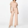 thumbnail image 5 of Huankd Womens Summer Casual Short Sleeve Pants Suit Beach Vacation Romper Belted Dressy Wedding Guest Jumpsuit Jumper Beige L, 5 of 5