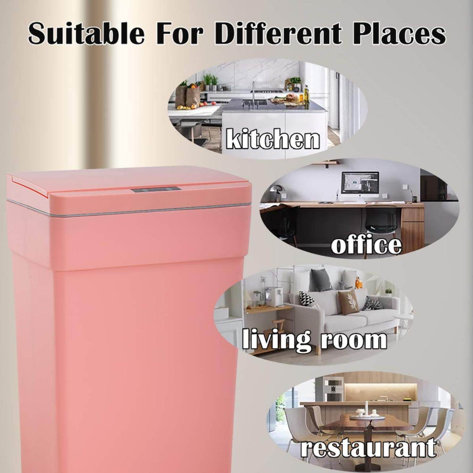 13 Gallon Kitchen Trash Can Automatic Garbage Can Touchless Plastic Waste Bin with Motion-Sensor for Home Office, Pink