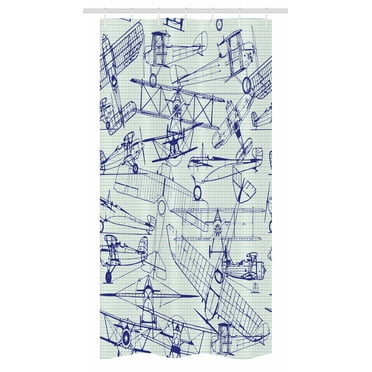 Airplane Stall Shower Curtain, Old Airplane Drawings Classic Dated Flight Vintage Style Nostalgic Jets, Fabric Bathroom Set with Hooks, 36W X 72L Inches Long, Violet Blue Turquoise, by Ambesonne