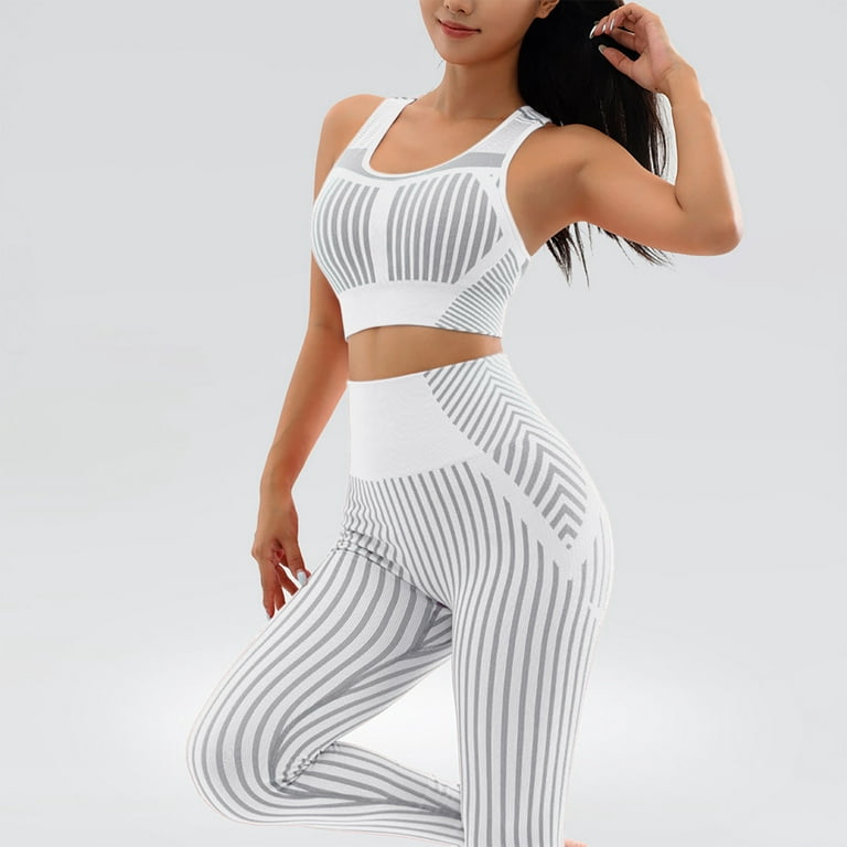 BLVB Workout Outfits for Women 2 Piece Outfits Seamless Crop Tank High  Waist Yoga Leggings Sets Active Wear White 