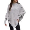 shoper Batwing Sweaters for Women Cable Ribbed Knit Turtleneck Pullover Fall Warm Shawl Poncho Sweaters with Off-Shoulder Buttons Women Fall Clothes
