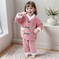 thumbnail image 2 of HNMKIU Boys Girls Flannel Clothes Long Sleeve Pants Winter Warm Soft Fuzzy Homewear Pajama Set for Children Kids 02_Pink,3-4 Years, 2 of 9