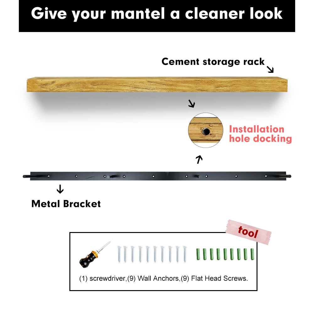 Floating Shelves 60" L Concrete Made Rustic Wall Shelf for Wall Storage & Home Decor, Wall Mounted Display Shelf for Living Room Bedroom Mantelpiece Garage, Faux Walnut Grain